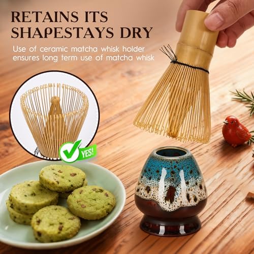 Lapzuli Japanese Matcha Whisk Set, 5 Pcs Matcha Tea Kit with Ceramic Bowl, Bamboo Whisk, Sieve, Spoon & Holder, Matcha Tools for Latte, Ideal Gift (Kiln Black) - Image 5