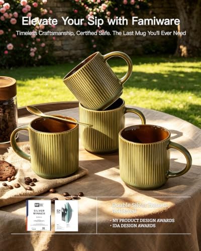 famiware Coffee Mug Set of 6, Star 12 oz Ceramic Mugs Cups Set with Handle - Image 5