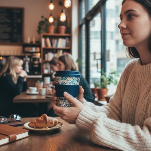 Ecoffee Cup 12oz (350ml) Van Gogh Reusable Coffee Cup – PLA Plant-Based Travel Mug with Silicone Lid, Melamine Free & Dishwasher Safe – Old Vineyard with Peasant Woman - Image 7