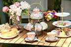 20 Pieces Porcelain Tea Set With Metal Holder, European Ceramic tea set for adults,Flower Tea Set,Tea Set For Women With Flower Painting(Large version, Light Blue)) - Image 3