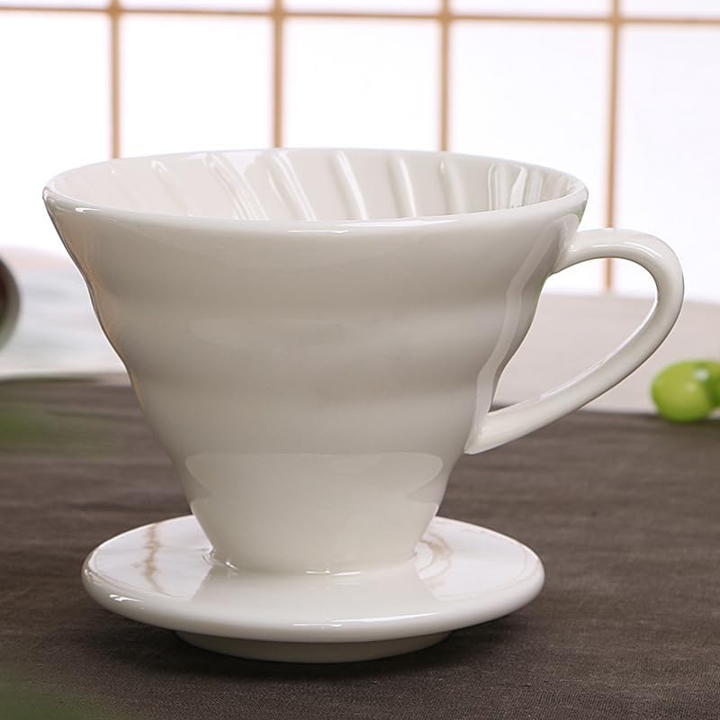 White V60 Ceramic Coffee Dripper,Single Cup Ceramic Coffee Dripper,Resuable Coffee Filter for Coffee,Travel,Camping ACMD11 - Image 2