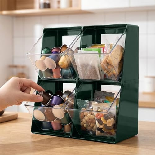 2 Pack Large Coffee Pod Holder, Coffee Station Counter Container Stackable Pantry Storage Organizer Bins, Creamer Suger Plastic Accessories Organizer for Office Home Kitchen Supplies(Green) - Image 3