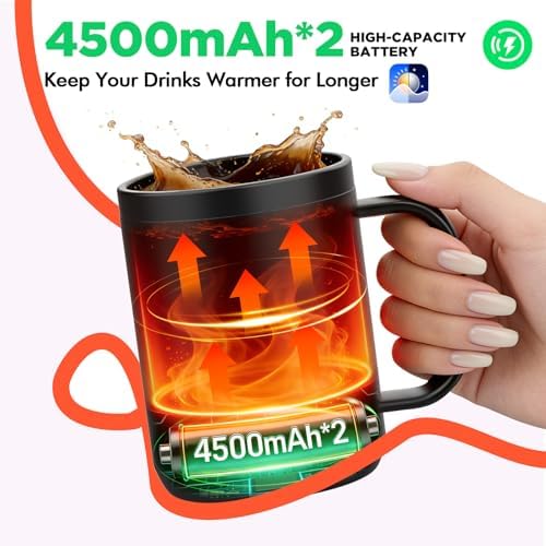 Self Heating Coffee Mug 14oz Smart Mug, App-Controlled Cordless Coffee Mug Warmer with DIY Pattern, Fast Heating-Up to 149℉ Smart Coffee Mug Warmer for Coffee|Tea|Milk&More, Gifts for Men Women - Image 2