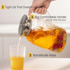 Bandesun Vintage Glass Pitcher with Lid, 128oz/ 1 Gallon Water Pitcher with Handle for Fridge Heat Resistant Borosilicate Water Jug, Carafe for Hot/Cold Coffee, Tea,Beverage 1Pack - Image 2