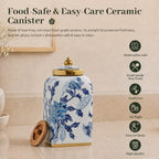 12.5" H Ceramic Kitchen Canisters for Countertop, Tea & Coffee Bean Storage Canister with Airtight Lid, Blue and White Chinoiserie Decor Ginger Jar for Home Decor, 155 fl oz - Blue Peony - Image 5