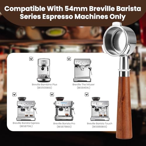 54mm Bottomless Portafilter Compatible with Breville Barista Express/Pro/Touch/Bambino Plus and Bambino Plus, Filter Basket + Puck Screen Included - Image 2