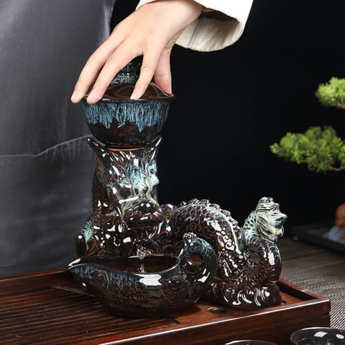 Chinese Gongfu Tea Set - Ceramic Teapot with Infuser, 8 Cups, Semi Automatic Dragon Design for Loose Leaf Tea - Image 2