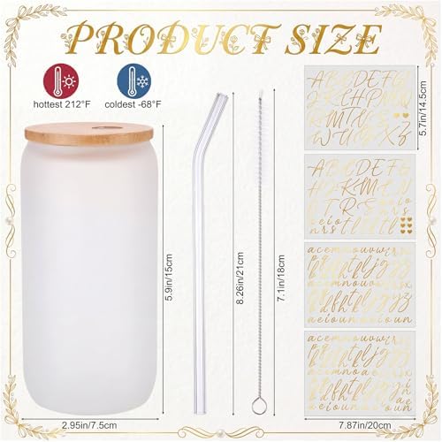 Skylety 6 Set Frosted Personalized Glass Cups with Name Stickers - Image 2