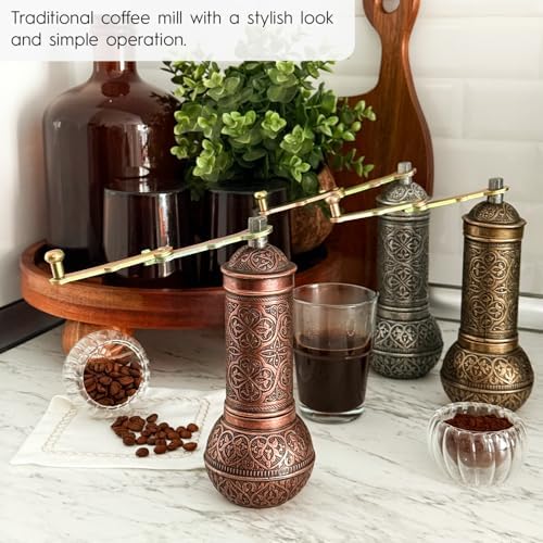 Decorative Manual Coffee Grinder, Zamak Conical Burr, Refillable Mill with Adjustable Coarseness, Handmade Turkish Mill with Handle,Hand Crank 18 cm-7.1 inch - Image 4