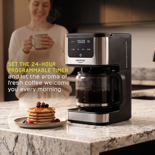 universal 14-Cup Programmable Drip Coffee Maker with 24-Hour Timer, Self-Cleaning System, Glass Carafe & Reusable Filter - Image 4