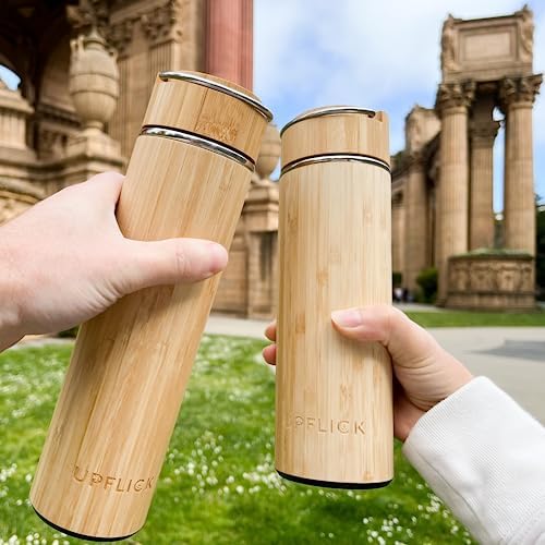 Bamboo Tea Tumbler Set of 2 Insulated Water Bottles 15oz & 17oz with Infuser Travel Set for Loose Leaves, Birthday Gift for Womens, Christmas Gift - Image 3