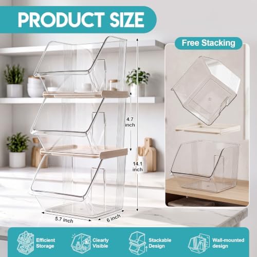 12 Pcs Stackable Plastic Storage Bins, Open Front, Clear - Image 2