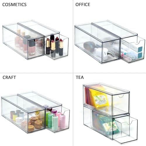 Youngever 3 Drawers Plastic Kitchen Pantry Stackable Storage Organizer, Plastic Tea Packet Organizers, Stackable Tea Bag Holder, 9" x 3" x 3.5" (Pack of 2) - Image 5
