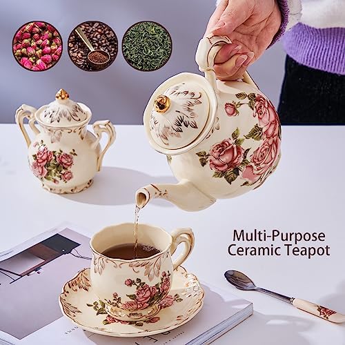 YOLIFE Pink Rose Teapot with Infuser, 35 OZ / 4 Cup Tea Pot - Image 6