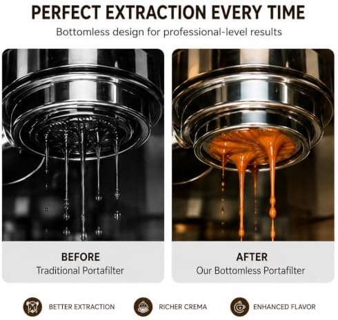 54mm Bottomless Portafilter for Breville Barista Express, Pro, Touch, Bambino Plus & Infuser (3-Ear Design) – Naked Espresso Portafilter with 18g Basket, WDT Tool, Puck Screen & Rosewood Handle - Image 6