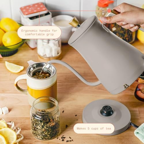 Electric Gooseneck Kettle 1 Liter 1200W Fast Boil with Precision Pour Spout, Stainless Steel Interior, Auto Shut-Off & 360° Swivel Base (Porcini Taupe) - Image 5