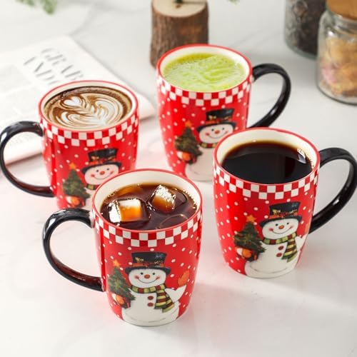 HASENSE Christmas Coffee Mugs Set of 4, 16oz Ceramic Coffee Cups with Handle for Tea, Soup, Latte, Hot Cocoa & Milk, Large Latte Cups Perfect for Holiday Gift, Dishwasher and Microwave Safe, Red - Image 5