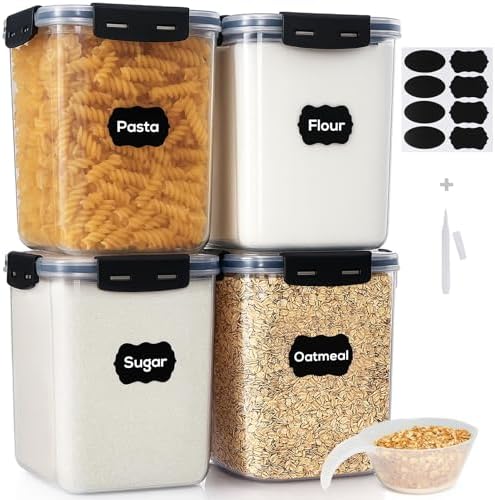 4 Pack 5.3L Thick Flour Sugar Storage Containers for Pantry, Airtight by ForestBreathing