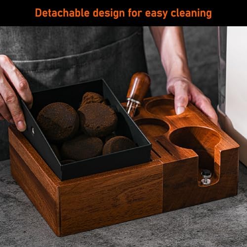 FLEXMAN Espresso Tamping Station with Knock Box, 5 in 1 Wooden Coffee Portafilter Holder Tamping Station Organizer, 58mm Multifunctional Espresso Station - Image 5