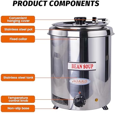 6Qt Commercial Soup Warmer, 300W Soup Kettle Buffet Food Warmer with Hinged Lid & Detachable Pot, Temperature Control (105-195°F) for Soups, Chili, Nacho Cheese - Silver - Image 3