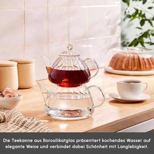 Karaca Lori Glass Teapot with Infuser - Turkish Transparent Tea Pot Tea Maker for Loose Leaf, Herbal Tea for 9 Cups - Tea Kettle (1.2L) & Teapot-Lid with Removable Strainer (0.6L) - Image 3