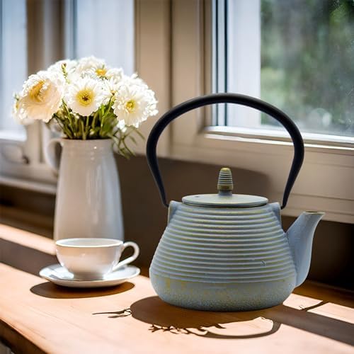 Teapot with Stainless Steel Infuser for Loose Tea, Cast Iron Tea Kettle for Stovetop Safe, Cast Iron Teapot Coated with Enameled Interior(33.8oz/1000ml) - Image 3