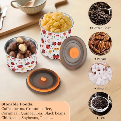 Stainless Steel Coffee Storage Containers with Airtight Lid, Animal Ladybugs Flower 17oz Food Storage Container Kitchen Canister for Tea, Coffee Beans, Ground, Sugar Storage - Image 5