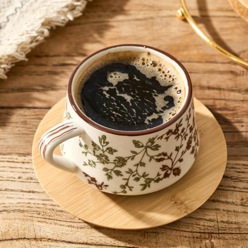 LUKA Ceramic Coffee Espresso Cups with Saucers Set andMetal Stand, 4.4 oz Unique Porcelain Demitasse Cups ForTea, Espresso, Latte, Set of 6, Green and Beige - Image 2