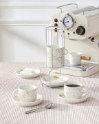 MALACASA 4 OZ Porcelain Espresso Cups with Saucers and Metal Stand Set of 4, Stackable Cappuccino Cups, Marble White Expresso Shots Cup Set for Coffee Drinks, Latte, Tea - Image 6