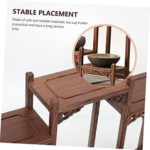PRETYZOOM Wooden Tea Mug Holder Rack for Coffee and Tea Cups Elegant Display Stand with Chinese Elements for Home Decor Rustic Kitchen Accessory - Image 4
