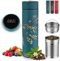 Farasi Tea Infuser for Loose Leaf Tea Smart Water Bottle with Temperature Display, Stainless Steel Insulated Coffee and Fruit Tea Infuser Bottle - Green Floral Travel Tea Mugs 15 oz by WellnessHydrationBeyond