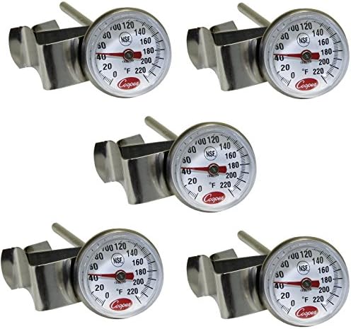 Cooper-Atkins 1236-70-1 Bi-Metals Espresso Milk Frothing Thermometer with Clip, 1" Dial and 5" Shaft Length (5 pack) by Unknown