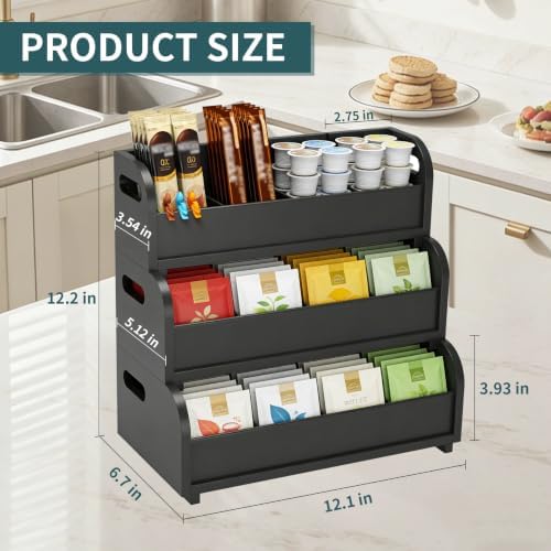 3 Layer Stackable Bamboo Tea Bags Organizer Storage Rack - Image 2