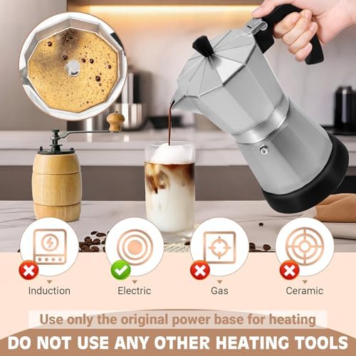 Electric Moka Pot, 3 or 6 Cup Espresso Coffee Maker, Silver - Image 4