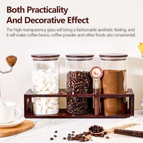 ZOMUIA Glass Coffee Containers Airtight Coffee Bean Storage Canisters with Shelf, 3Pcs 44oz Coffee Station Organizer, Kitchen Food Storage Jars for Sugar, Candy, Oats, Nuts (Retro) - Image 4