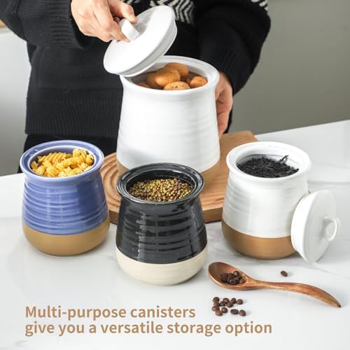Hasense Ceramic Food Storage Jar, 75 FL OZ Large Kitchen Canister with Lid, Airtight Food Storage Containers for Candy, Coffee Bean, Cookies, Flours, Rice, Cereal, Spice, White Farmhouse Decor - Image 5