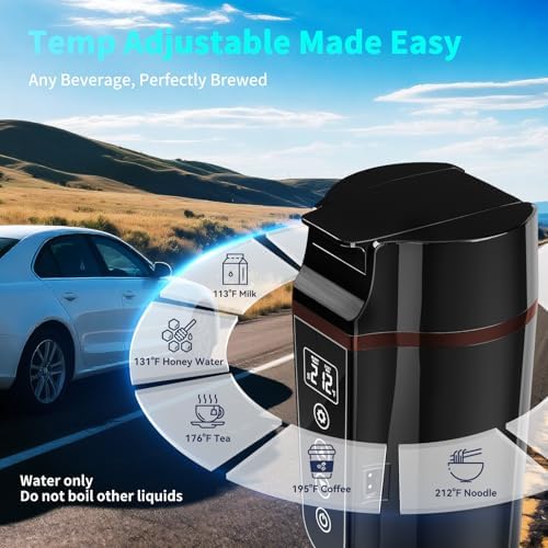 Car Electric Kettle for Travel : FVPE 12V/24V Small Electric Water Kettle, Multi-Temp Control 400 mL Portable Car Water Boiler for Brewing Coffee Tea,LCD Display 304 Stainless Steel Truck Heating Cup - Image 6