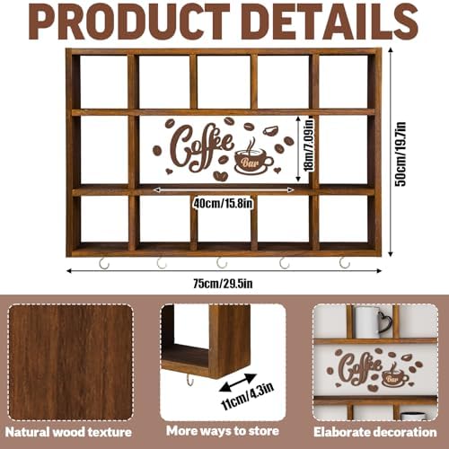 Cinnvoice Oversize Coffee Mug Display Shelf for Wall, Rustic Brown - Image 7