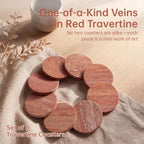 Red Travertine Coasters Set of 8, 3.9"Round Stone Drink Coasters, Cork Base - Image 2