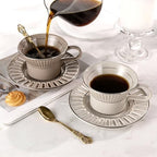 Tea Cups and Saucers Set of 2, 6.7oz Stackable Porcelain Coffee Cup, YFH6+7 - Image 3