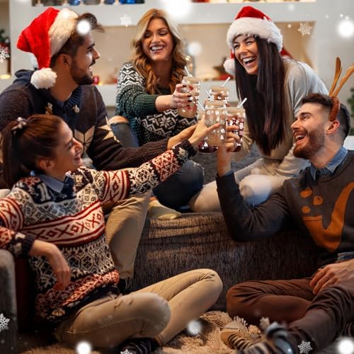 12 Pcs Christmas Glass Cups 16 oz with Lid Straw, Stylish Style - Image 5