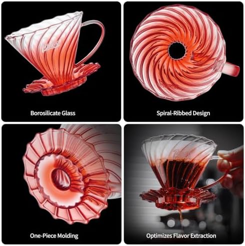 Bincoo Glass Pour Over Coffee Maker Set, Glass Coffee Server Set 600ML, Glass Drip Coffee Pot with Dripper,Paper Filter (Red) - Image 7