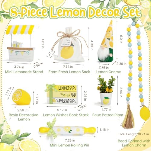 Summer Decorations for Home Indoor 8pcs Lemon Tiered Tray Decor Set - Image 3
