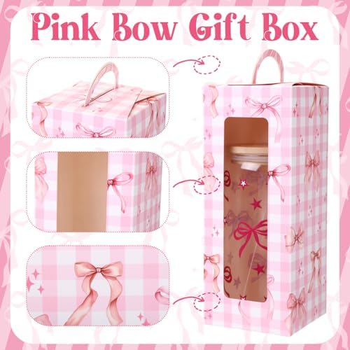 Zhehao 6 Set Cute Coquette Pink Bow Glass Cup Gift Set - Image 3