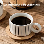 LUKA 6 Ounce Porcelain Stackable Espresso Cups with Saucers and Metal Stand Set of 4, Ceramic Cappuccino Cups Set for Specialty Coffee Drinks, Latte, Cafe Mocha and Tea, Stripes, White - Image 3