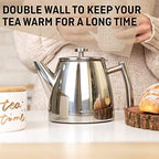 VeoHome Stainless Steel Tea Pot with Infuser - Keeps Heat Thanks to its Double Wall, Silver (0.5 Liter (17 oz))… - Image 3