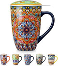 vancasso Ceramic Tea Mug with Infuser and Lid, 18 Ounce Bohemian Loose Leaf Cup, Microwave & Dishwasher Safe, Perfect for Tea, Coffee, Burnt-Cobalt Mandala by vancasso