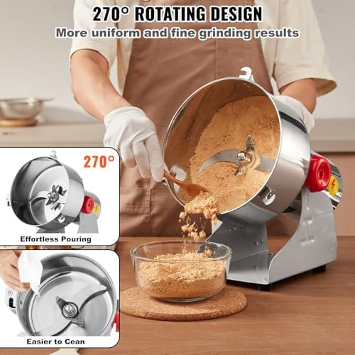 VEVOR 2000g Electric Grain Mill Grinder, High Speed 3400W Commercial Spice Grinders, Stainless Steel Pulverizer Powder Machine, for Dry Grains Spices Cereals Coffee Corn Pepper, Swing Type - Image 6