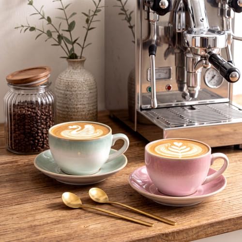 Latte Art Ceramic Cappuccino Cups and Saucers Set of 2, 11oz - Image 6