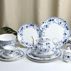 Fine Bone China Dinnerware Set, 12-Piece Blue and White Porcelain Dinnerware Set, Plates and Bowls Sets, Service for 4(Blue A) - Image 5